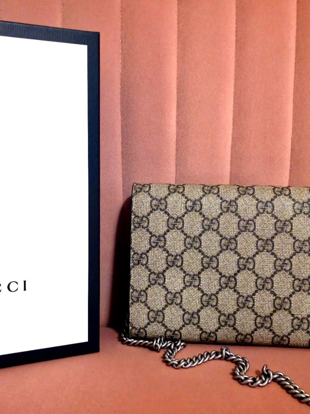 GG Supreme Monogram Dionysus Chain Wallet Beige Taupe - Picture 2 of 11